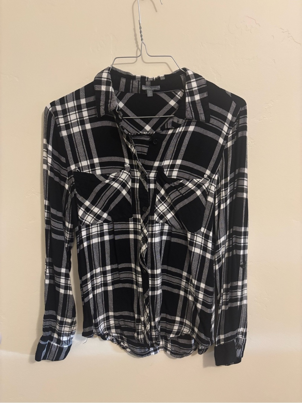 Charlotte Russe Black and White Plaid Button-Down Shirt